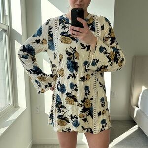 Blu Pepper Floral Dress in Cream, Blue, and Yellow